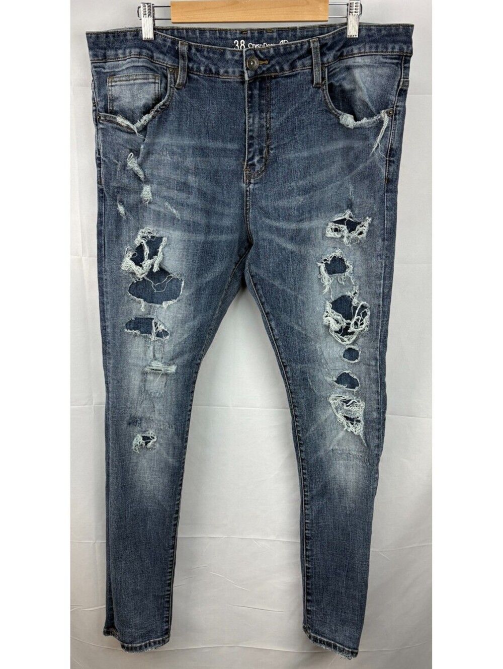 Crysp Denim Men's Size 38 Distressed Light Wash Blue Denim Jeans